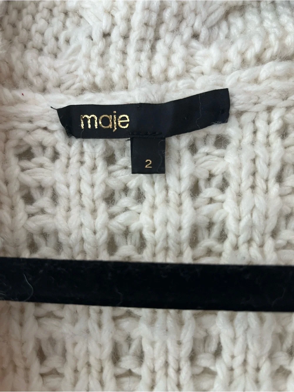 Maje Cream Chunky Cable Knit Long Shawl Cardigan Wool Blend Sz 2 / M - Picture 3 of 4